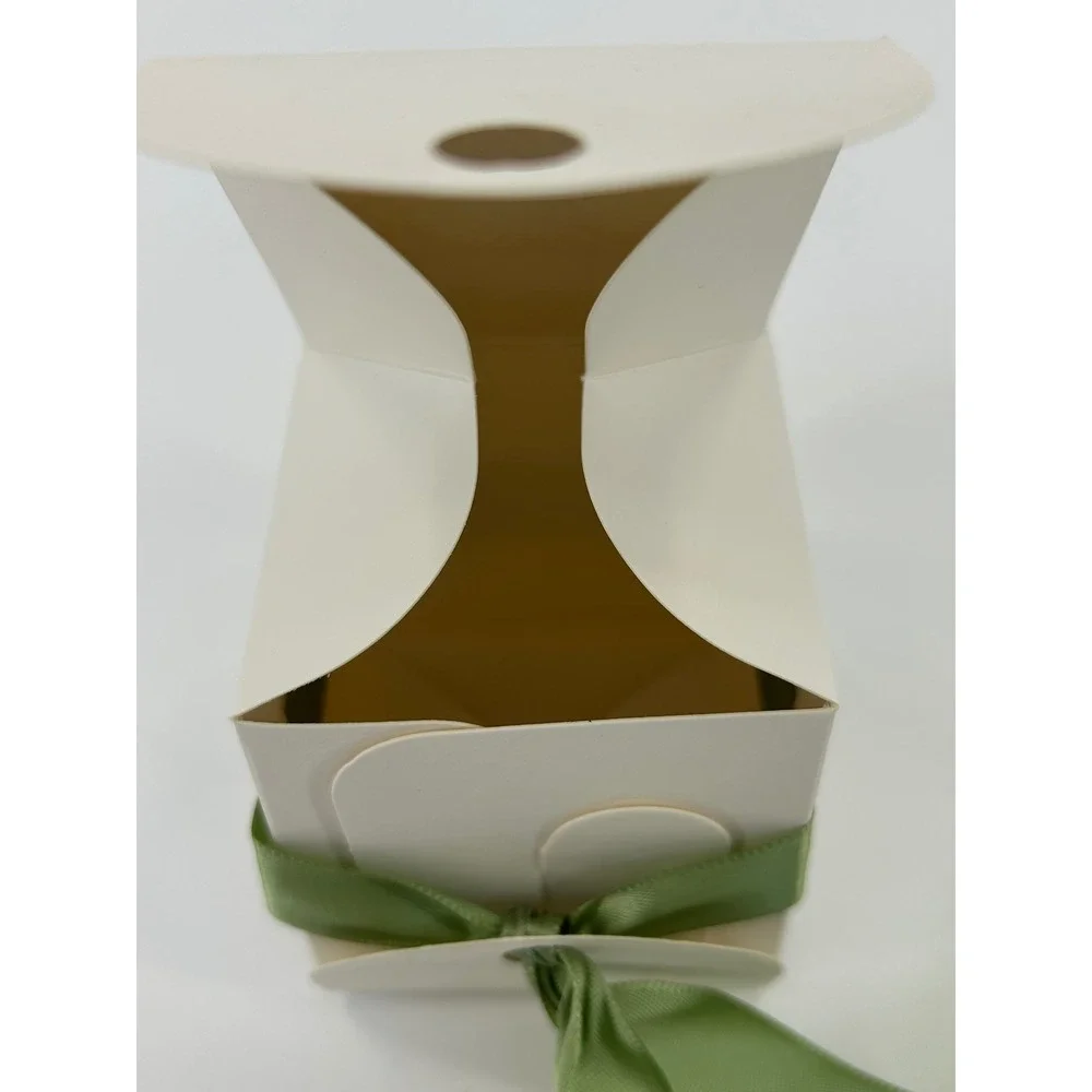 50 Pack White Especially For You Favor Boxes with‎ Green Ribbon 2.5 Inch